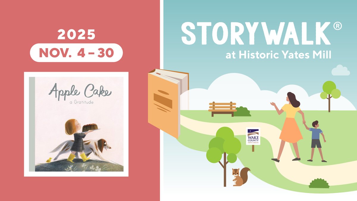 WakeGovParks's tweet photo. Visit #YatesMill's StoryWalkยฎ "Apple Cake" by Dawn Casey, November 4โ30! A child thanks nature for its gifts, leading to a delicious apple cake! ๐๐ฐ #StoryWalkatYatesMill https://t.co/c7PX5pvo7w