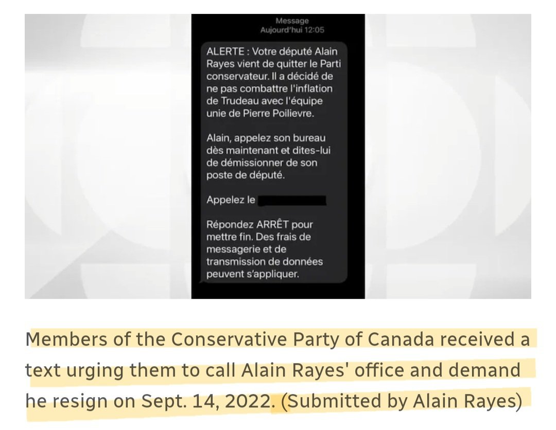 Joanbeam3000's tweet image. This is believable, sadly.  😌

In 2022, MP Alain Rayes was subjected to a coordinated harassment campaign after he resigned from Pierre Poilievre&apos;s caucus to sit as an Independent (he&apos;d backed Jean Charest for leader).

Things got so ugly, the CPC had to apologize.

#CdnPoli