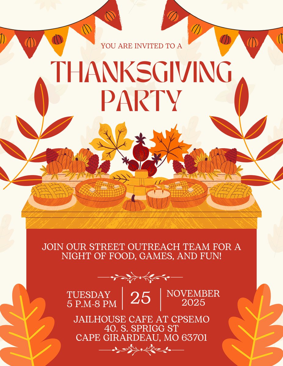 🍁 Thanksgiving Party for Ages 16–24 🦃

🤗Come hang out with our Street Outreach team for a night of good food, games, and community! It’s a chill space to connect, eat, and just enjoy the evening together before the holidays.🤗