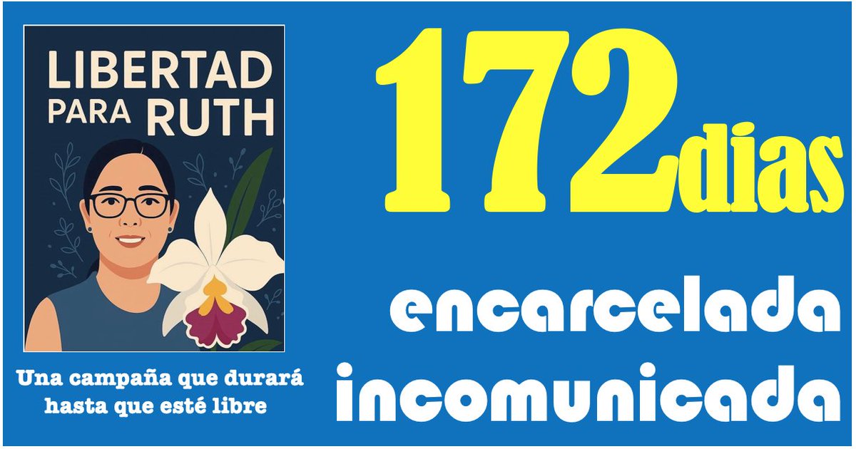 LibertadxRuth's tweet photo. Ruth López: 172 días
Enrique Anaya: 151 días
Alejandro Henríquez: 177 días
José Ángel Pérez: 178 días
Eugenio Chicas: 266 días
Fidel Zavala: 255 días
José Santos Melara "Pepe": 526 días
Ernesto Muyshondt: 1,526 días
#LibertadParaRuth y todos los presos políticos
#TenganDecencia https://t.co/8BUWp9UxxH