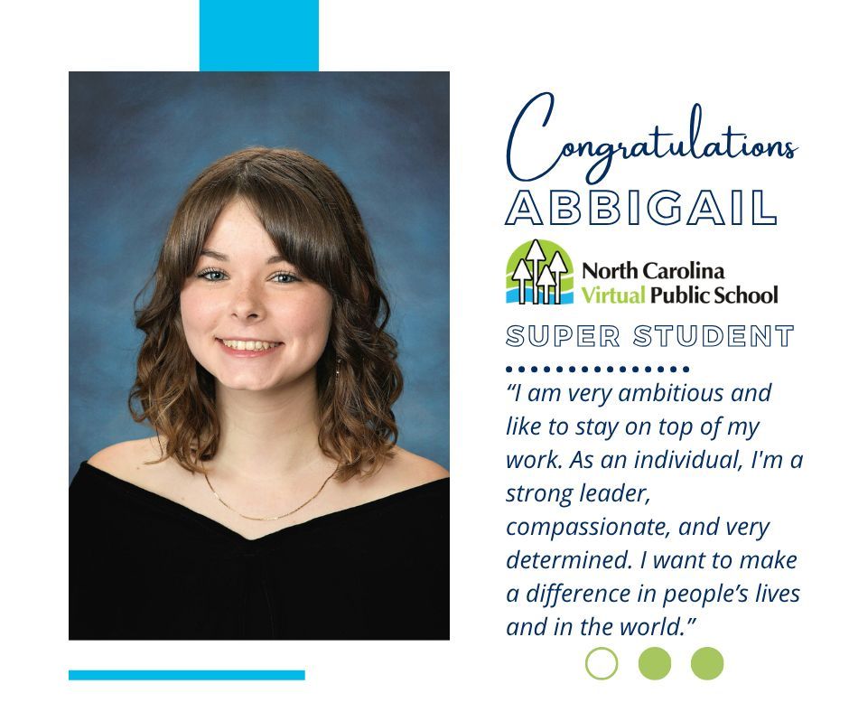 ncvps's tweet image. 🎉 Student Spotlight: Abbigail B.! 🎉
Hardworking, organized, and determined — Abbigail balances school, a barista job ☕, and golf 🏌️♀️ while pursuing her dream of becoming a clinical psychologist.

🔗 ncvps.org/meet-super-stu…

#NCVPS #SuperStudent #OnlineLearning