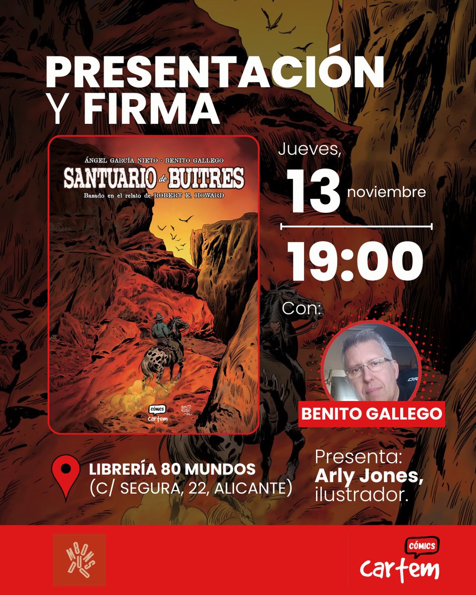 El ilustrador Arly Jones presenta a Benito Gallego en una cita que nos lleva al Lejano Oeste. Santuario de Buitres es un western basado en un relato de Robert E. Howard. Una charla sobre dibujo, narrativa y mitos que sobreviven al paso del tiempo. Nos vemos en 80 Mundos.