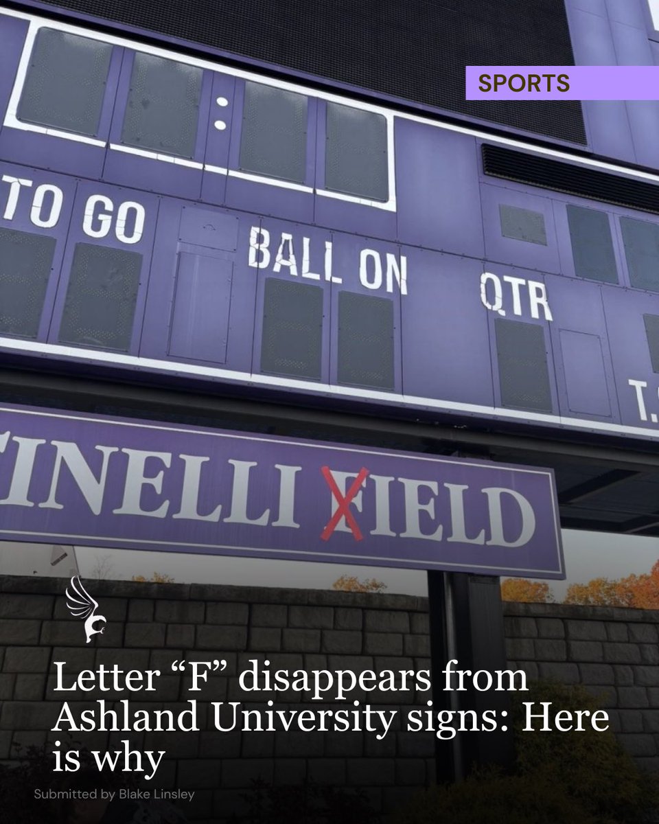 The letter “F” is currently missing on the campus of Ashland University. 

📍 Read about why at the link in <a href="/AUCollegian/">The Collegian</a> bio. 

Reported by: Taylor Davidson
Photo submitted by: Blake Linsley