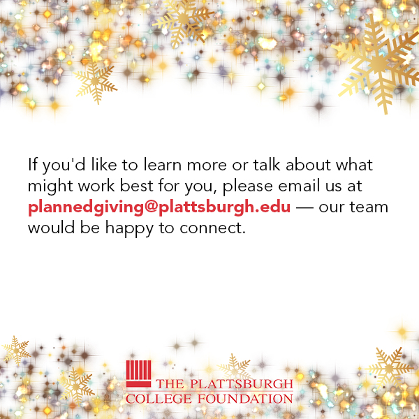 pburghalumni's tweet photo. This Season of Purpose, we're sharing ways you can make a positive difference at SUNY Plattsburgh by providing scholarships &amp; other critical resources for students today and in the future. We invite you to email us at plannedgiving@plattsburgh.edu to learn more. https://t.co/mvyCD5hgWR
