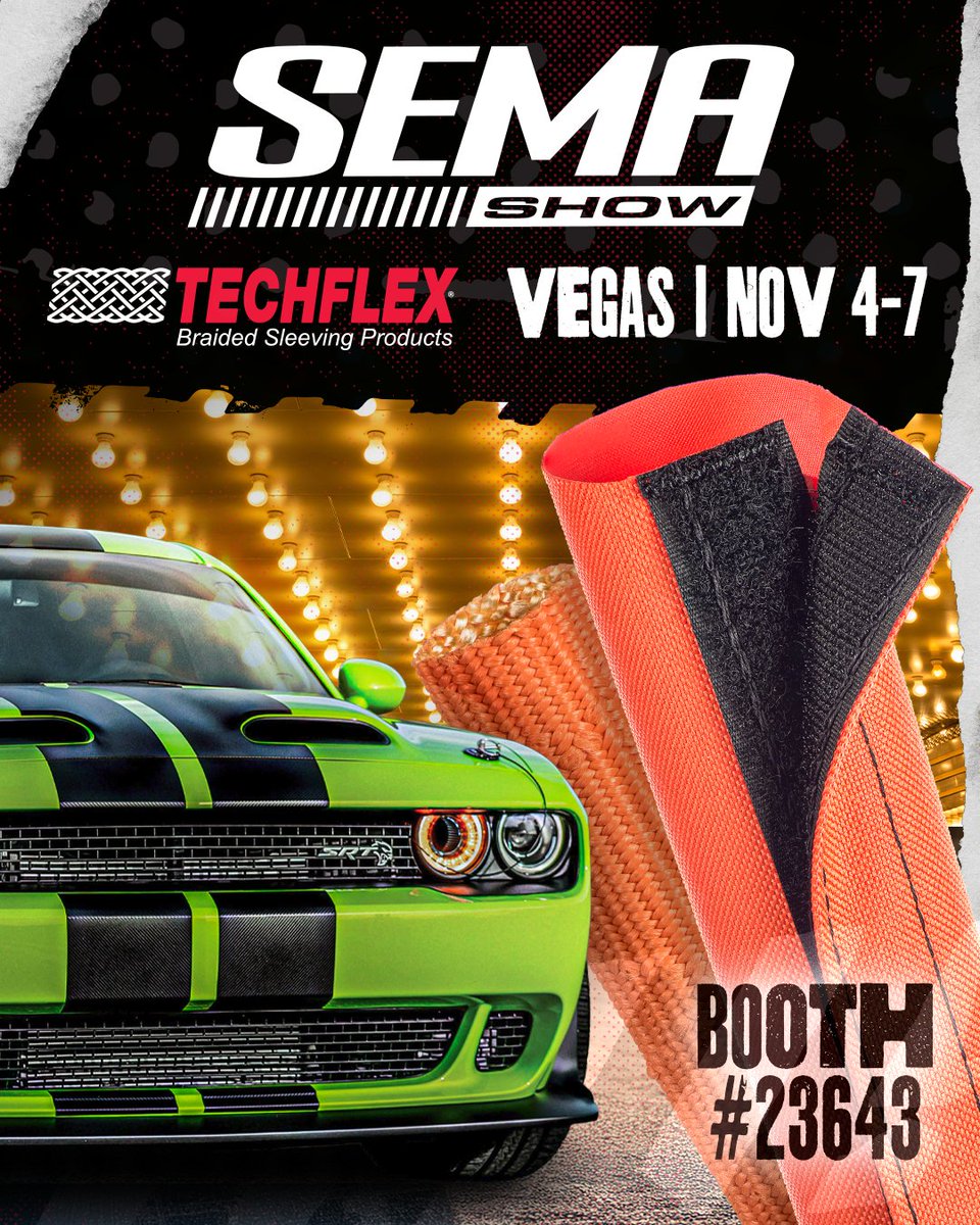 Techflex_inc's tweet image. 🚗 “Vegas, baby, Vegas!” Techflex® is heading to SEMA 2025, Nov 4–7, Booth #23643! Catch the action and see how our braided sleeving keeps every ride money...with performance, protection, and style. #SEMAShow #Techflex #AutomotiveInnovation #VegasBaby