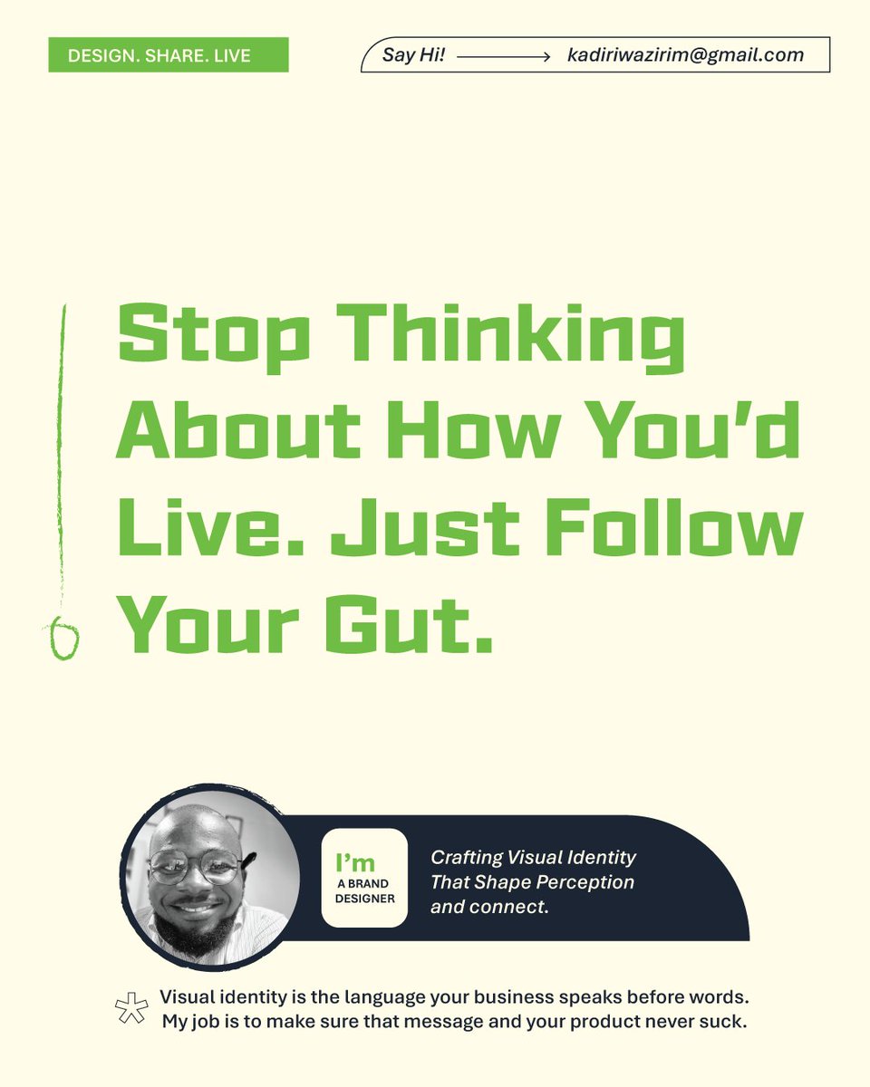 Overthinking kills momentum.

I’ve learned that every great design, brand, and decision starts when you stop forcing the how — and start trusting the why.

Follow your gut. It knows the way.
