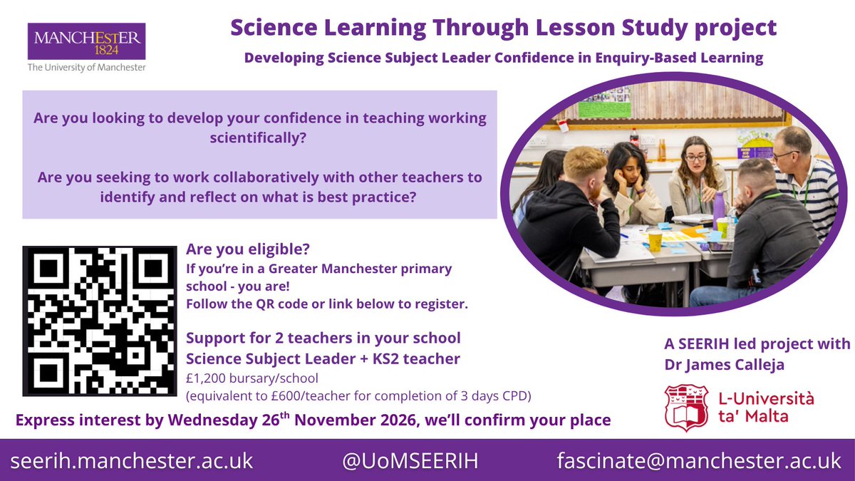 UoMSEERIH's tweet image. Looking to develop your confidence in teaching scientifically? Check out our Science Learning Through Lesson Study Project 👇 

@OfficialUoM @JamesCalleja7 #TeacherDevelopment #CPD #GSSfS2026 #Malta #ScienceEducation