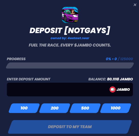 🕹️TEAM NOTGAYS needs your support for J1 Season 1!
We’re racing to victory and need your help to fly high

💥 Support our Team now: 4wetewt.near
👉 j1.gay/support-teams

✨ You can also grab one of 1500 NFTs and join the new JAMBO game:
👉 hotcraft.art/drop/goose?ref…

#jambo #nft