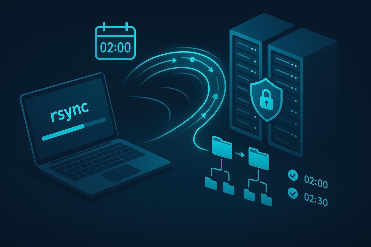 DargslanX's tweet image. New on Ghost: Automating backups to a remote server with rsync — a professional guide to secure, scheduled offsite backups using scripts and best practices. Read on Ghost. #rsync #Backup #DargslanX