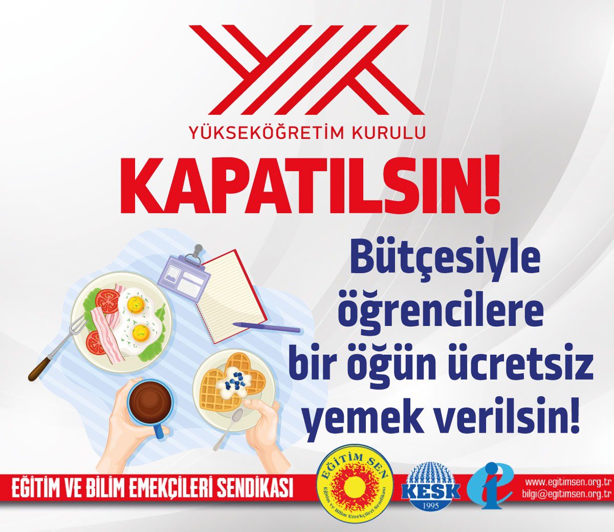 İnsan, doğa ve toplum düşmanı politikaları ile bilimi, özgürlüğü ve özerkliği hedef alan  #YÖKKAPATILSIN bütçesi ile okul öncesinde üniversiteye kadar tüm kademelerdeki öğrencilere bir öğün ücretsiz yemek verilsin.
<a href="/zulkufgunesh/">Zülküf Güneş</a>