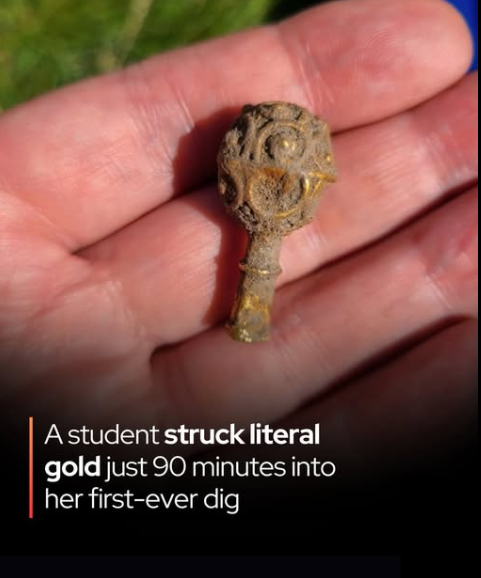 Beginner’s luck, literally. 

Just 90 minutes into her very first archaeological dig, a student unearthed a 1,000-year-old gold treasure.

In a remarkable twist of fate, 20-year-old archaeology student Yara Souza discovered a rare 9th-century gold artifact while excavating near