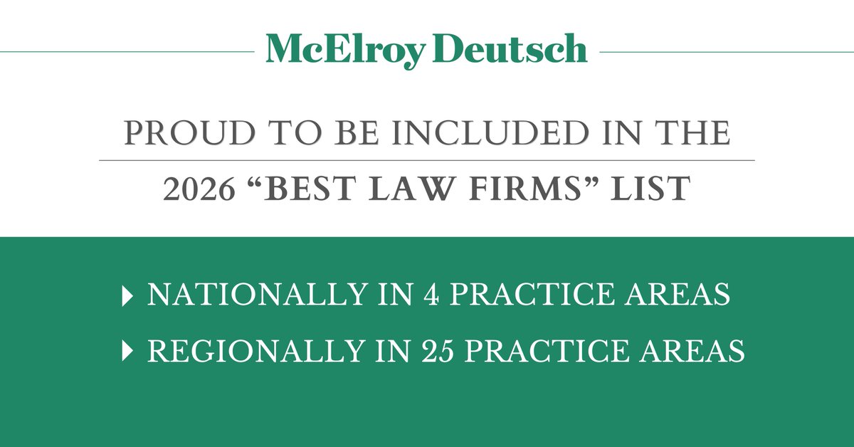 🎉 #McElroyDeutsch is proud to be recognized in the 2026 edition of <a href="/BestLawFirms_/">bestlawfirms</a> nationally in 4 practice areas and regionally in 25 practice areas.

View our complete rankings here: mdmc-law.com/news-events/mc…

#LegalAwards #ConstructionLaw #BankruptcyLaw #Litigation