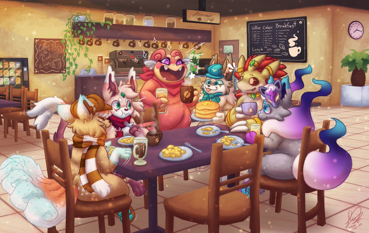 cursedlay's tweet image. Morning coffee☕️

Another biiig commission for @Kal_yt001 as a birthday gift for his friends! Thank you so much!! :D
#pokemon #pokemonfanart