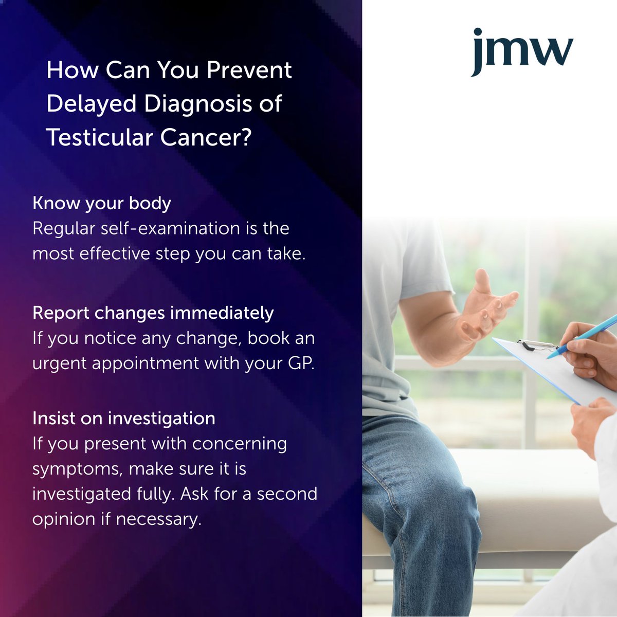 This #MensHealthAwarenessMonth, take time to check yourself.

Testicular cancer is highly treatable when found early. Regular self-checks and acting quickly on any changes can make all the difference.

Read more from <a href="/HavenhandMark/">Mark Havenhand</a>:
jmw.co.uk/blog/testicula…