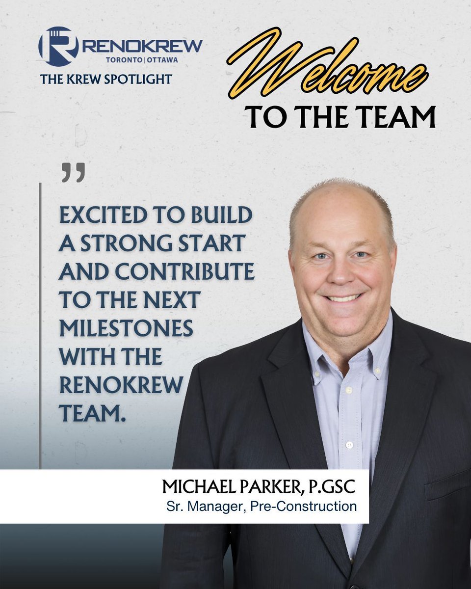 📢 Welcome to the Team, Michael Parker!

We’re proud to welcome Michael Parker to Renokrew as Senior Manager, Pre-Construction. Michael joins us after a strong run with Jancon Construction and brings a builder’s mindset to the front end of our projects.

🗣️ He said: “After an