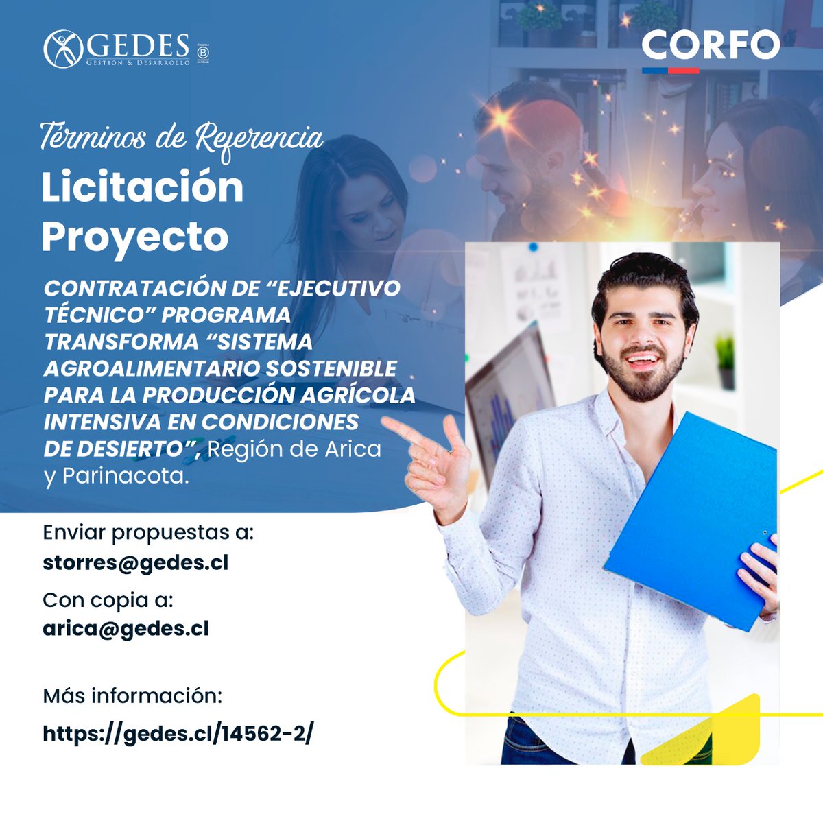 GedesChile's tweet photo. 📢 ¡Licitación abierta en Arica y Parinacota!
Se busca Ejecutivo/a Técnico/a para el Programa Transforma Agroalimentario Sostenible.
📄 https://t.co/dZWITgazlv
📩 storres@gedes.cl | arica@gedes.cl
#Licitación #Gedes https://t.co/cFq8uNGWPt