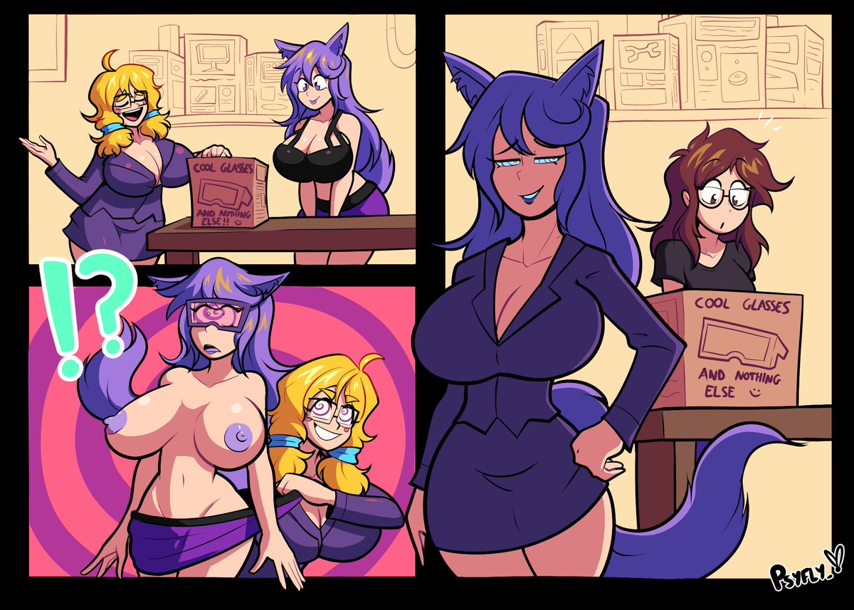 Daily random floof hypno horny idea.

Shops that turn the annoying customers into obedient and brainwashed workers.

(Yes floof is one of em. Trying to flirt for a discount. Dont blame her. It works.)

Art made by the amazing <a href="/PsyFly_/">PsyFly 🔞 Open C0mms!</a>