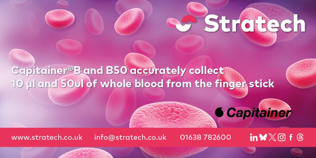 StratechDx's tweet image. Capitainer®B &amp;amp; B50 accurately collect 10 μl &amp;amp; 50ul of whole blood from finger stick &amp;amp; allows quantitative analysis in research or clinical testing.
Its paper based drying pouch allows the sample to dry during transportation

🔗stratech.co.uk/our-partners/c… 

#diagnostics #bloodsampling