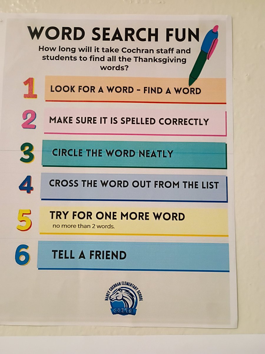 cochran_school's tweet photo. How long will it take Cochran Colts to find all the words?
@theShelfieQueen @EDAmaya04 @DISDLibDirector
#Day1 #Wordsearchwonders
#CochranColts https://t.co/pmrxwQ3434