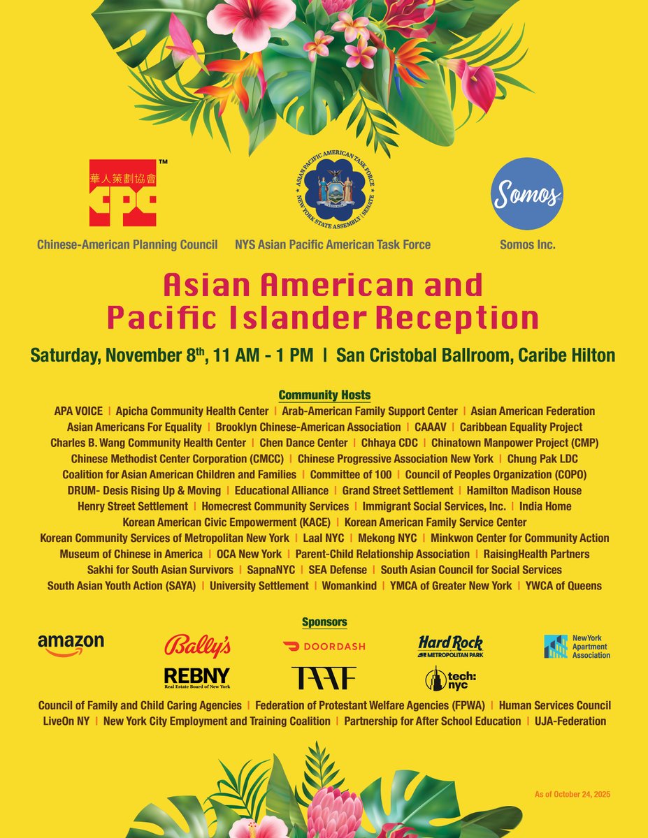 Join me for our AAPI Reception at <a href="/SOMOSNEWYORK/">Somos, Inc.</a>  with food, drinks, and networking. Hosted by <a href="/nysapataskforce/">NYS Assembly APA Task Force</a>  and <a href="/cpc_nyc/">CPC</a>  See you there! #AAPIReception2025