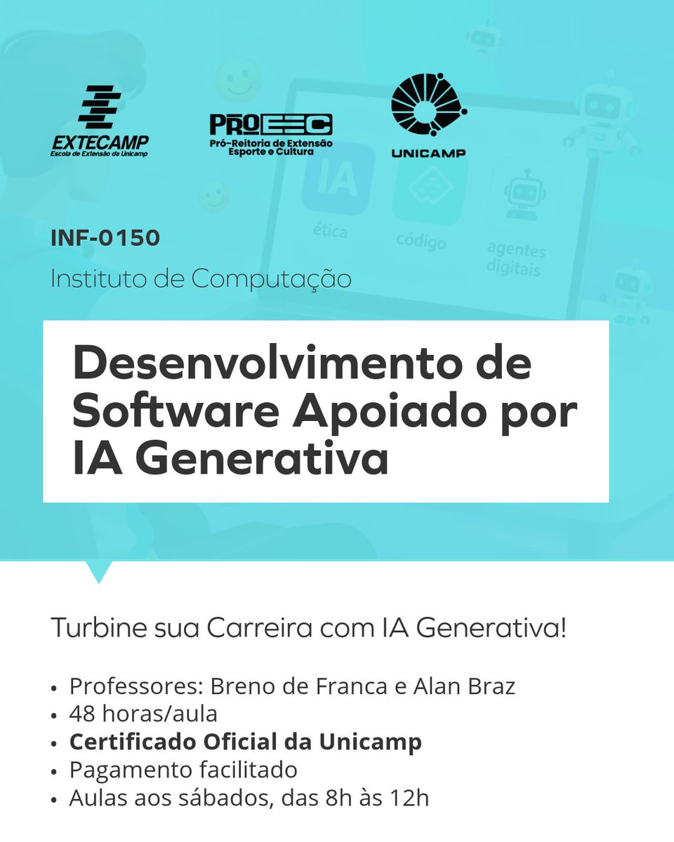 extecamp's tweet photo. Futuro é agora! Domine o Dev. de Software com IA Generativa! 

Aprenda a codificar, projetar e testar com modelos de IA, usando copilotos. Desenvolva de forma responsável e segura.

Inscreva-se e avance na geração de código!

https://t.co/JekBGFFCFy

#IAGenerativa #CarreiraTech https://t.co/viGcDACwAu