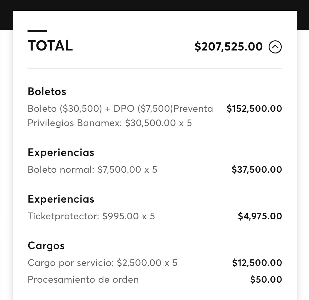 racsovanyork's tweet photo. @mexicogp @Ticketmaster_Me para la venta de hoy de F1 2026 no deja quitar experiencias (DPO ni ticket protector) Una grosería pagar solo de cargos 55 mil https://t.co/Hfp47fiDrV