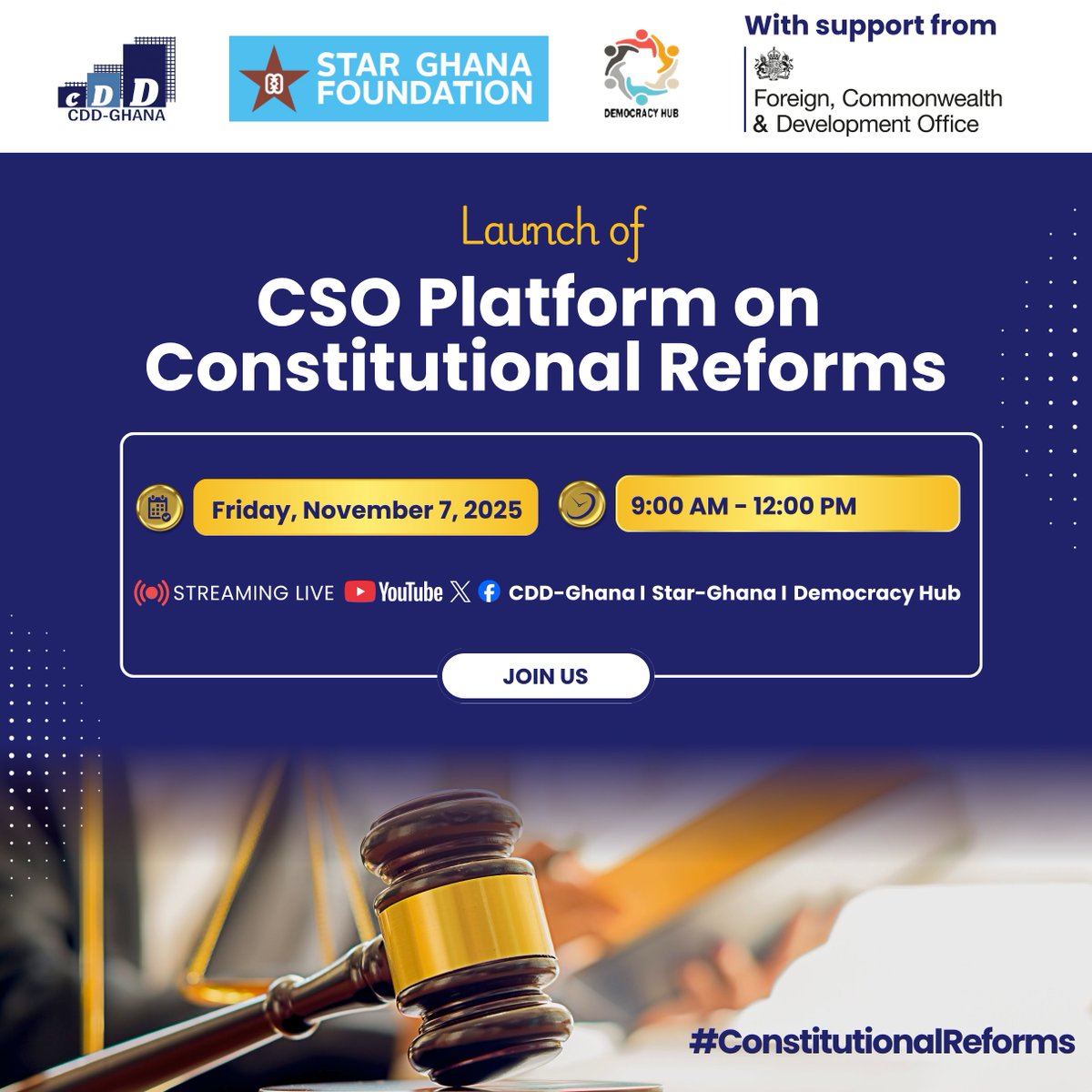 Civil society organizations (CSOs) have played a vital role in supporting and engaging the Constitutional Review Committee (<a href="/CRCGH25/">Constitution Review Ghana</a>) through research, submissions, consultations, and public sensitization.

As the Committee prepares to submit its report, there is now a need to