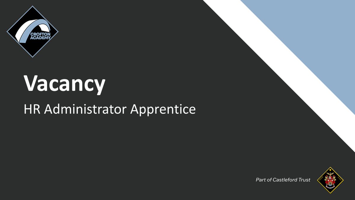 CroftonAcademy's tweet image. 🚨 Job Alert! HR Administrator Apprentice @croftonacademy 

We're looking for an enthusiastic, organised individual to join our team in a term-time role.
🎓 Study towards a HR Level 3 qualification

Further details and to apply👇 
findapprenticeship.service.gov.uk/apprenticeship…

#WeAreCrofton #HRCareers