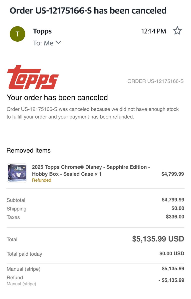 twisch32's tweet photo. Hey @Topps… how can you give me an EQL win for a hot product and then turn around and cancel it on me weeks later @CardPurchaser https://t.co/GC3VenyEmm