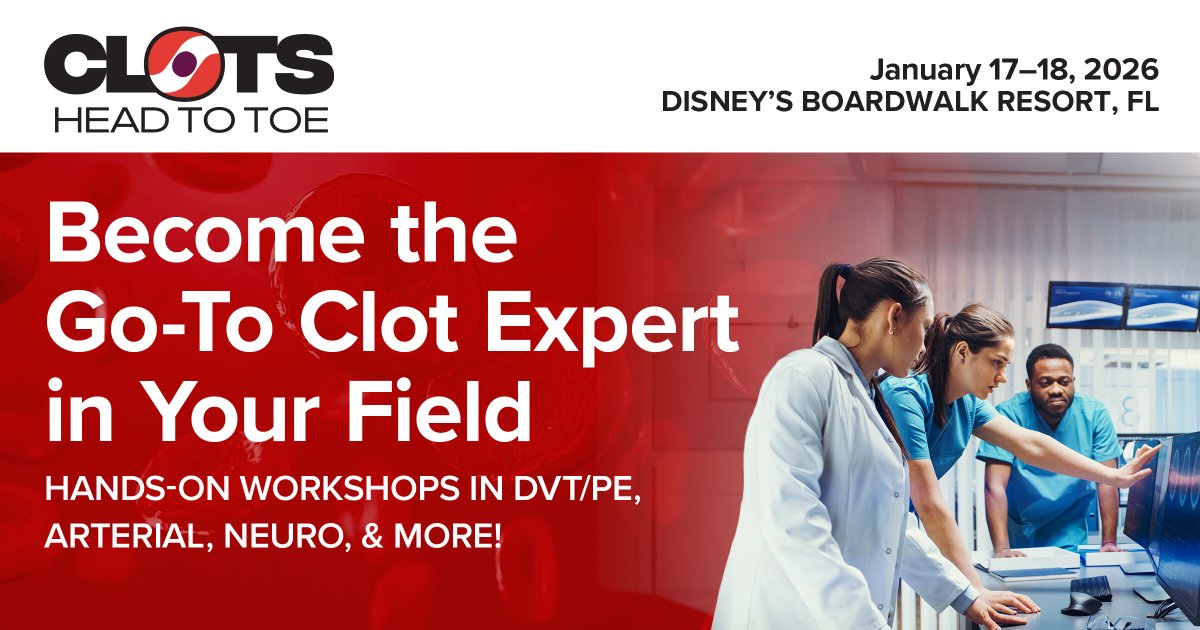 CLIjournal's tweet image. Advance your skills with hands-on workshops in DVT, PE, arterial, and neurovascular clot care. This is where interdisciplinary learning meets practical application. 

Registration is open, and Fellows attend FREE! 

hubs.ly/Q03G2FRB0
