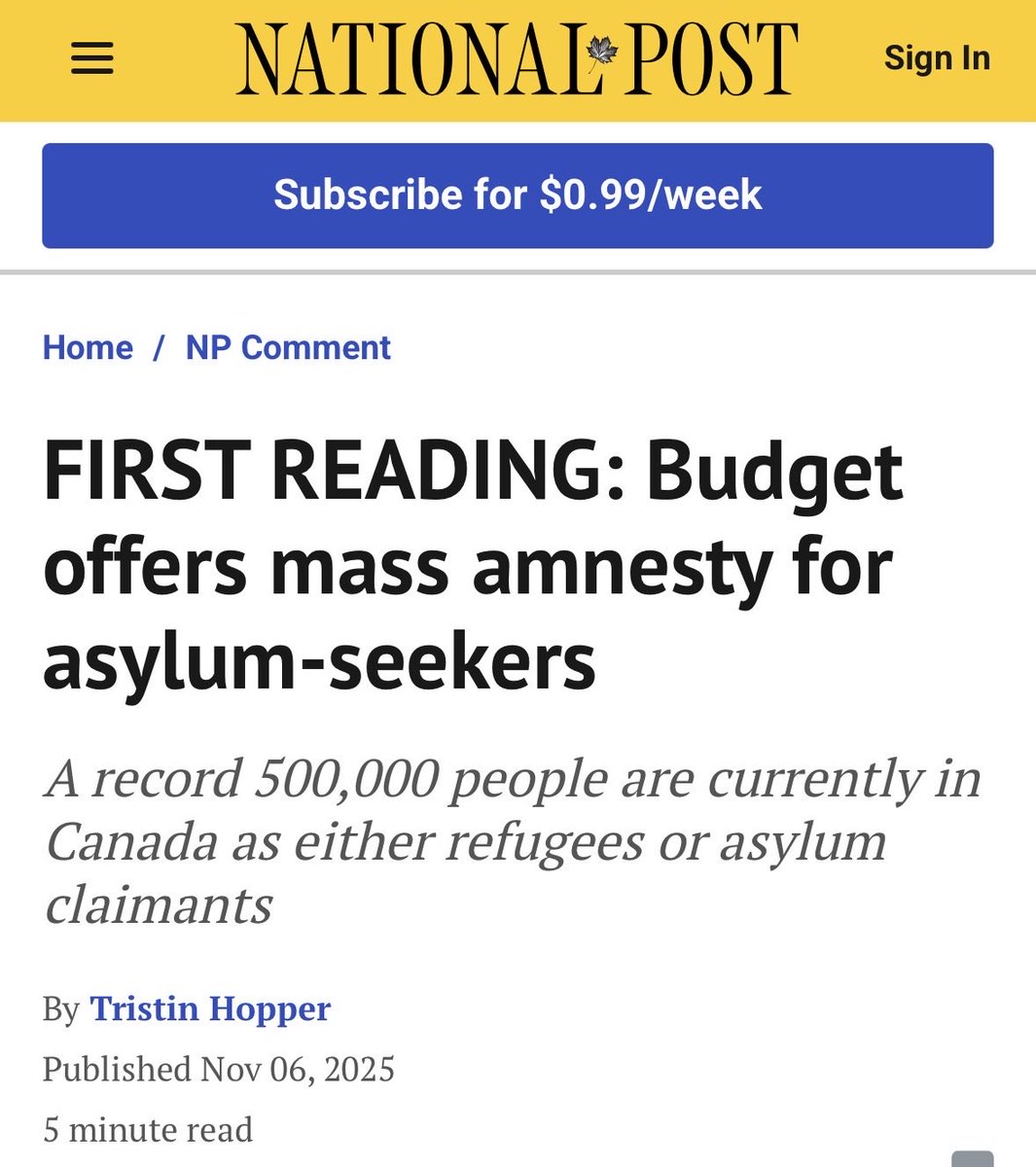 It just gets worse and worse with this Government. 

“Starting in 2026, the budget announces that Canada will pursue a “one-time” $120.4 million program to fast-track “eligible protected persons” into permanent residency.”

There are almost half a million people in this program