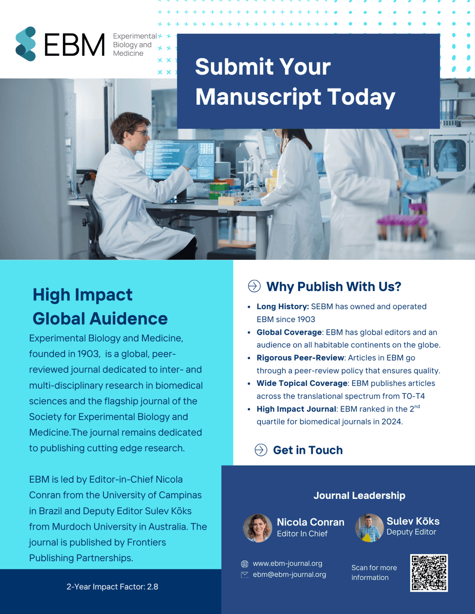 EBM is looking for your breakthroughs 🧬

Make sure to visit EBM-journal.org to submit your work today and join a list of accomplished #biomedical leaders in the pages of @expbiolmed, a global open-access journal today!