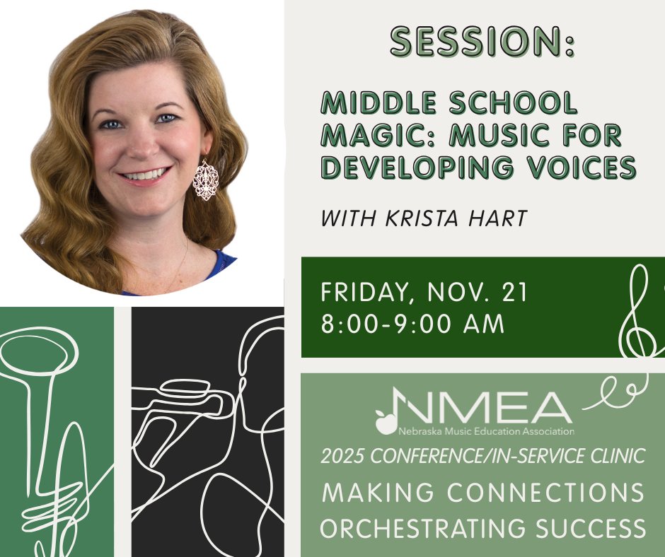 Middle School Magic: Music for Developing Voices ✨
Working with changing voices? Krista Hart presents music selections, strategies, and repertoire to engage young singers through their voice transitions.

 nmeanebraska.org/2025-nmea-conf…
