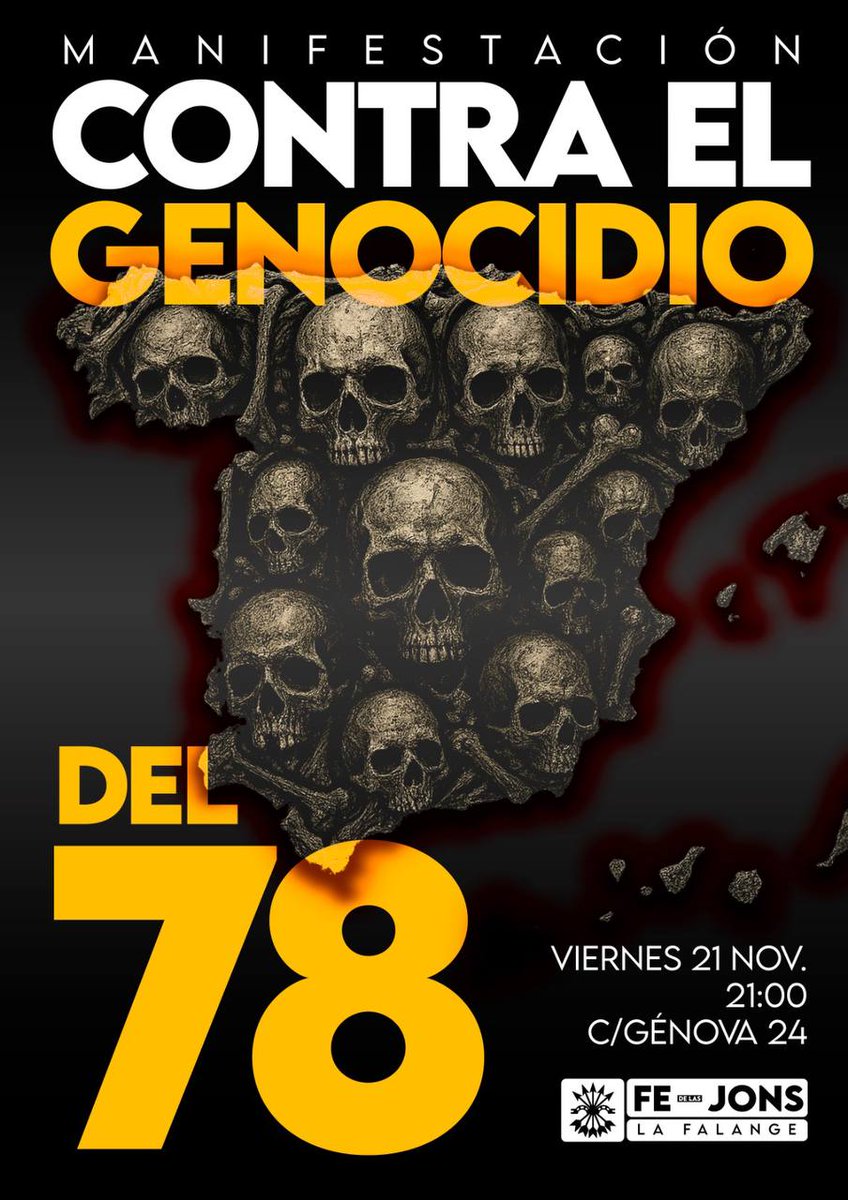España 2000 se adhiere a la manifestación convocada por <a href="/fedelasjons/">Falange Española de las JONS</a> el próximo viernes 21 de noviembre en Madrid contra el genocidio del nefasto régimen del 78.