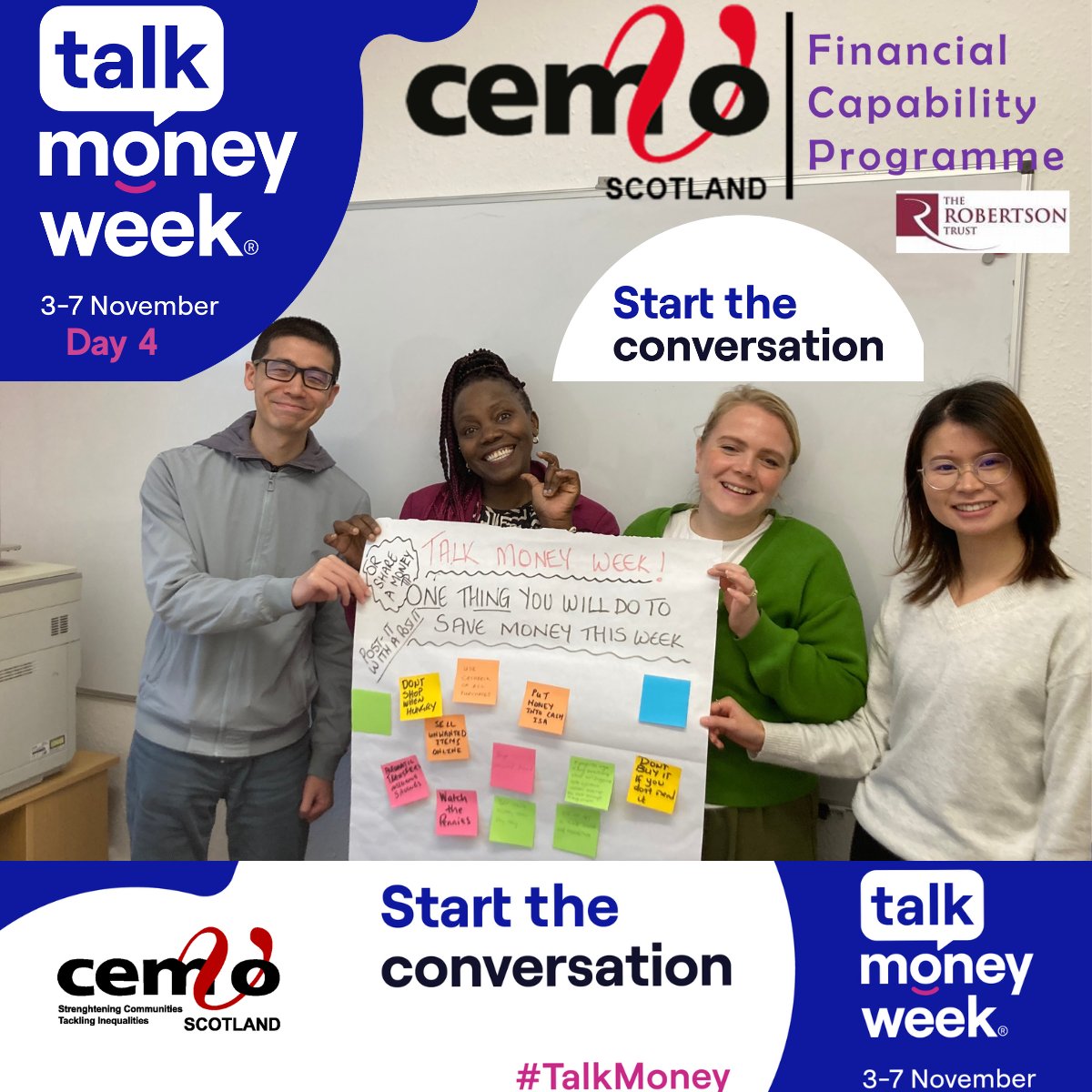 cemvoscot's tweet photo. Talk Money Week at CEMVO Scotland!
Our amazing team shared top savings tips on the Do One Thing wall each post-it a step toward better financial wellbeing. Let’s start the conversation and take control of our money, one tip at a time!
#Talkmoney #DoOneThing  #CEMVOScotland https://t.co/KVdDKDjGjd