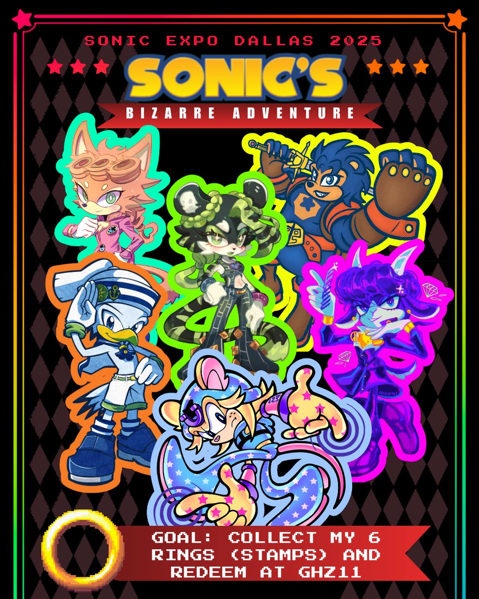 nolviniart's tweet photo. ⭐️⭐️⭐️
EVERYONE join our JJBA x Sonic stamp rally this weekend at Sonic EXPO Dallas!! Prizes are limited, gotta act fast !!!! 
⭐️⭐️⭐️ https://t.co/VUoxC6GLaA