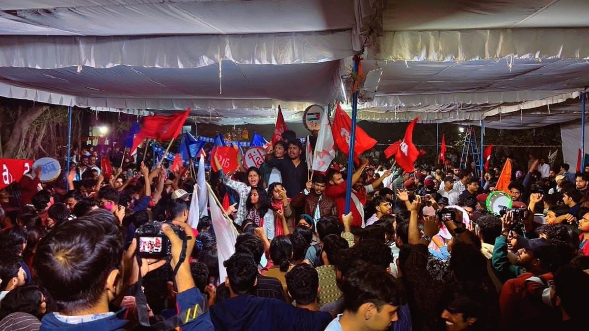 BhuvankumarM's tweet photo. Left alliance wins big in JNU Students’ Union elections, defeating right-wing ABVP.
The spirit of people’s movements rises again!
Inquilab Zindabad! ✊🔥

#JNU #JNUSU #LeftUnity #InquilabZindabad #StudentPower #ABVPDefeated
 #CampusDemocracy https://t.co/SqwiCei2v0