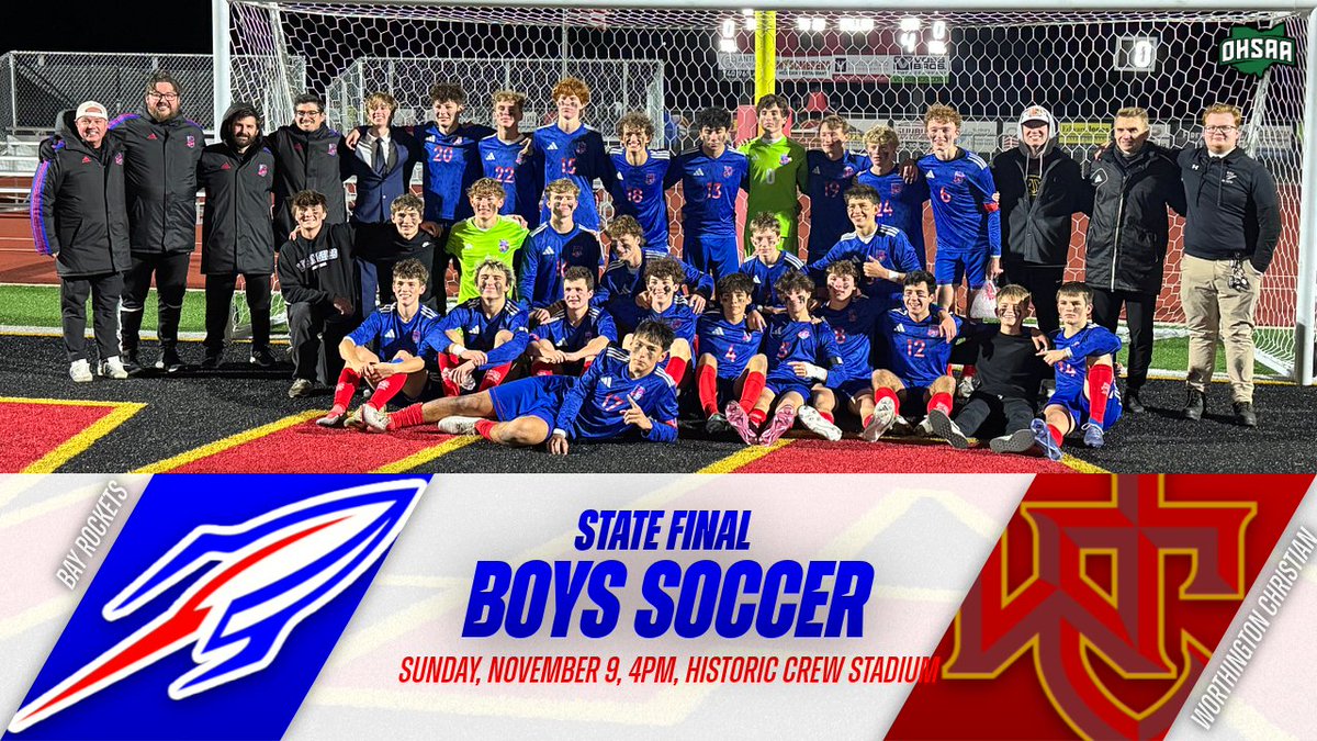 Boys Soccer State Final: Bay vs. Worthington Christian
When: Sunday, November 9, 2025, 4pm
Where: Historic Crew Stadium
Tickets: Online only at ohsaa.org/tickets
Streaming: nfhsnetwork.com