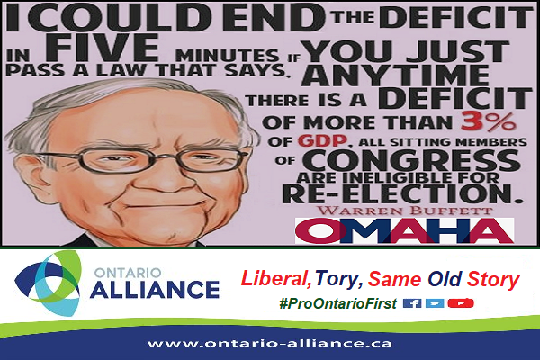 Billionaire Warren Buffet of Omaha Nebraska, facing an early August government shutdown via budget deficit &amp; raising of the debt ceiling on the 7th of July in 2011, said “I could end the deficit in five minutes, if you just pass a law that says that anytime there is a deficit of