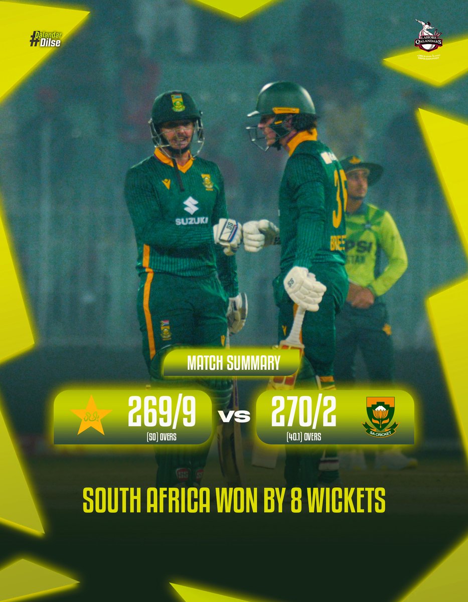 lahoreqalandars's tweet image. Tough day for Pakistan 💔
South Africa win by 8 wickets - series still alive! 💪
#PakvsSA #QalandarDilse