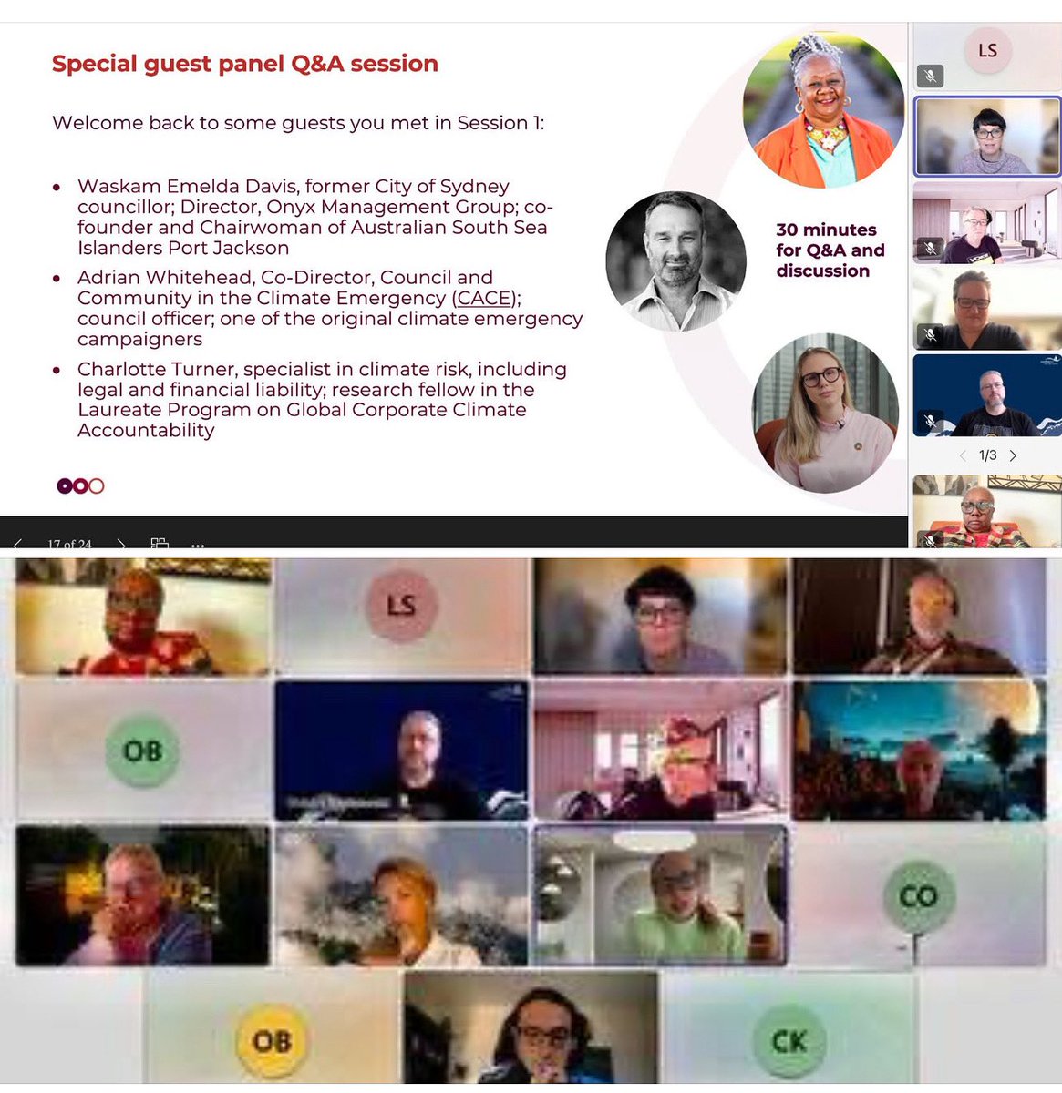 CEA NETWORK OF AUST. COUNCILS: Topic’Governing in the Climate Emergency'. Myself former CLR-ASSIPJ founder, Adrian Whitehead-CACE, Charlotte Turner-Specialist Climate Risk, We need diversity, inclusion, lived exp &amp; respect for cultural knowledges More: climateemergencyaustralia.org.au