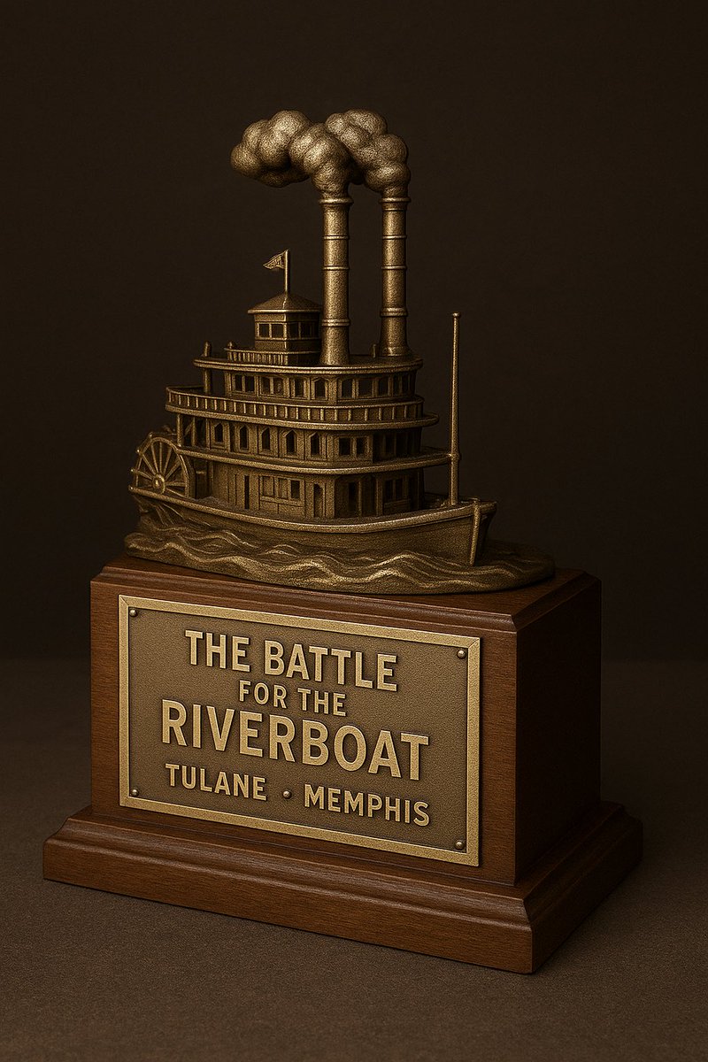 WaveaftergWave's tweet photo. Tulane and Memphis have met 41 times in history including 26 of the last 31 seasons. 

This matchup is long overdue for a rivalry trophy and so I took the liberty of putting one together. 

The two cities are connected by the mighty Mississippi River and both have a proud river boat culture. 

The riverboat rivalry.