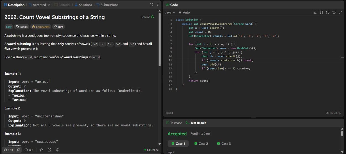 rituu_09's tweet image. Day 310 of 2025:                               
👩‍💻 Code to Crack Companies!      
🧩 Q19: Check if a Binary Tree is a Valid BST
🧩 Q20: Count Vowel Substrings of a String
#CodingJourney #PlacementPrep #2025Goals #leetcode #letsconnect