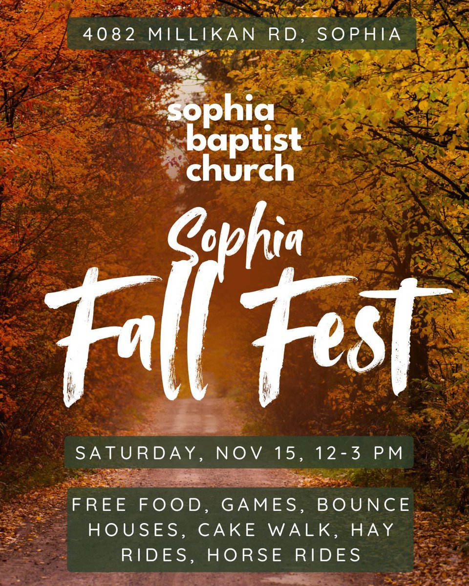sophia_baptist's tweet photo. Join us for an exciting day with free food, games, bounce houses, cake walk, hay rides, horse rides, and more! Visit https://t.co/Bojxm2ho86 for more information. https://t.co/lsNjnzAVzk