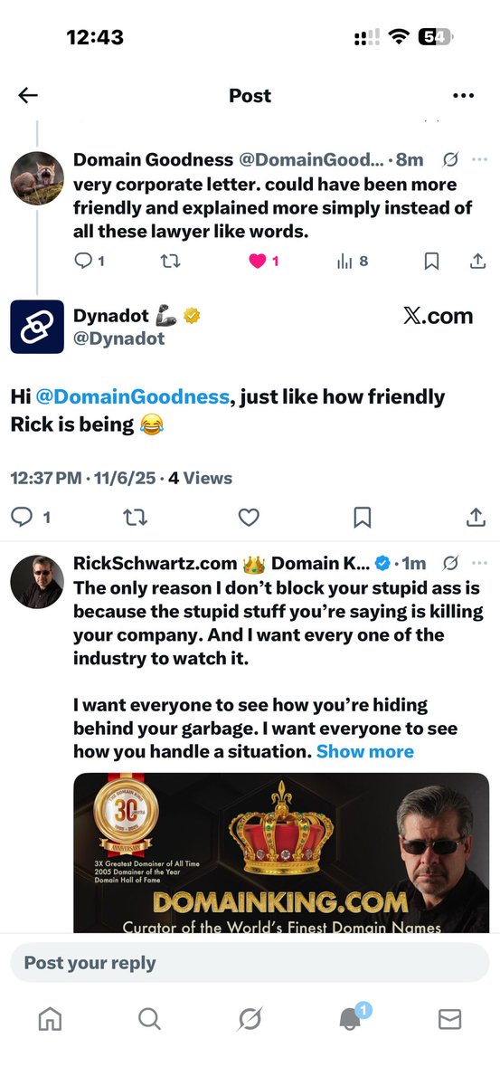 DomainKing's tweet image. When a company mocks its own customers @dynatodd instead of addressing policy flaws, it tells you everything you need to know about its culture. 

Professional companies fix problems. Amateurs make jokes while the ship burns. 👑

Is this you Todd?

#Dynadot #DomainNames