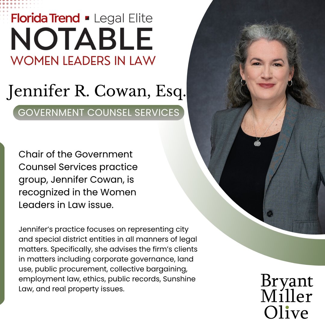 BMO_Law's tweet image. Three Shareholders and practice group chairs: Rhonda Bond-Collins, Jennifer Cowan and Denise Heekin, representing BMO’s Orlando, Tampa and Miami offices, respectively, are recognized in the November issue of @FloridaTrend.

For the full story, visit: linkedin.com/feed/update/ur…