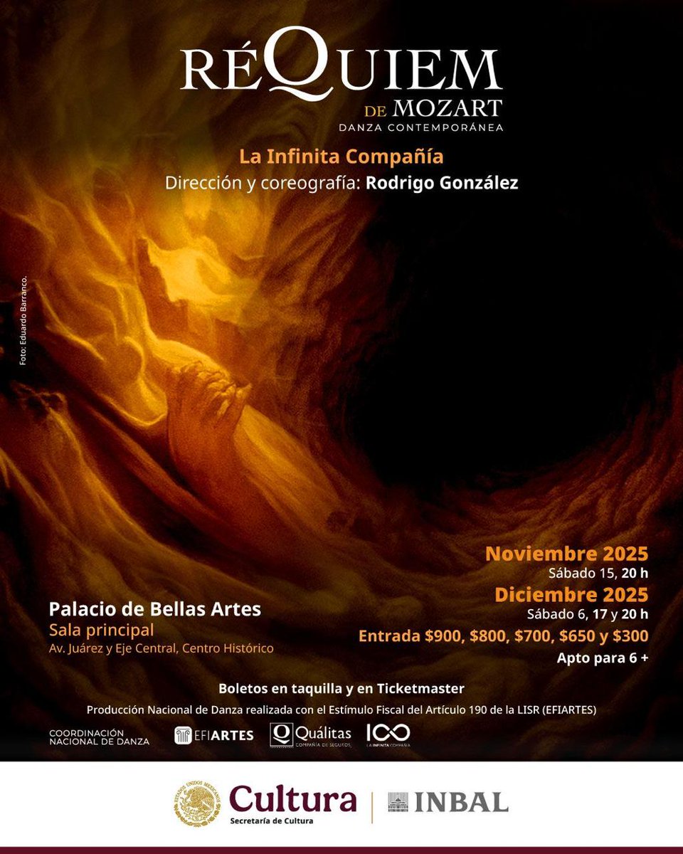 🔥¡GRAN ESTRENO! 🔥
Vive la grandeza del Réquiem de Mozart en una experiencia escénica única, en una producción que une la fuerza de la danza contemporánea y la intensidad una pieza musical legendaria en un mismo escenario.

🎟️ Taquillas y bit.ly/RequiemDeMozar…