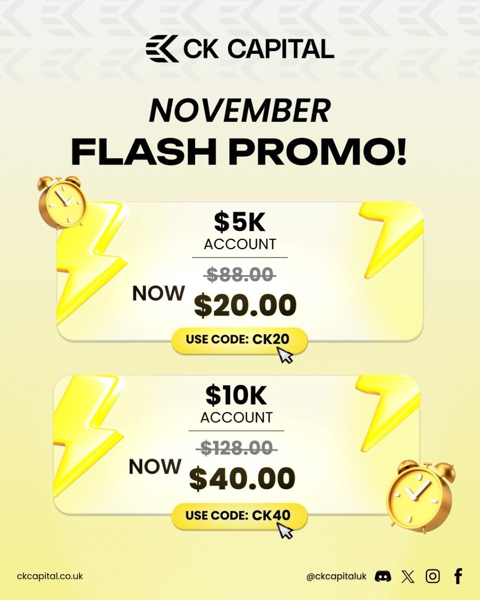 ckcapitaluk_'s tweet image. 💰 $5K Account – Now only $20!
Use code CK20

💸 $10K Account – Now only $40!
Use code CK40

Limited-time offer ⏰

Start your trading journey with CK Capital today!
👉 ckcapital.co.uk