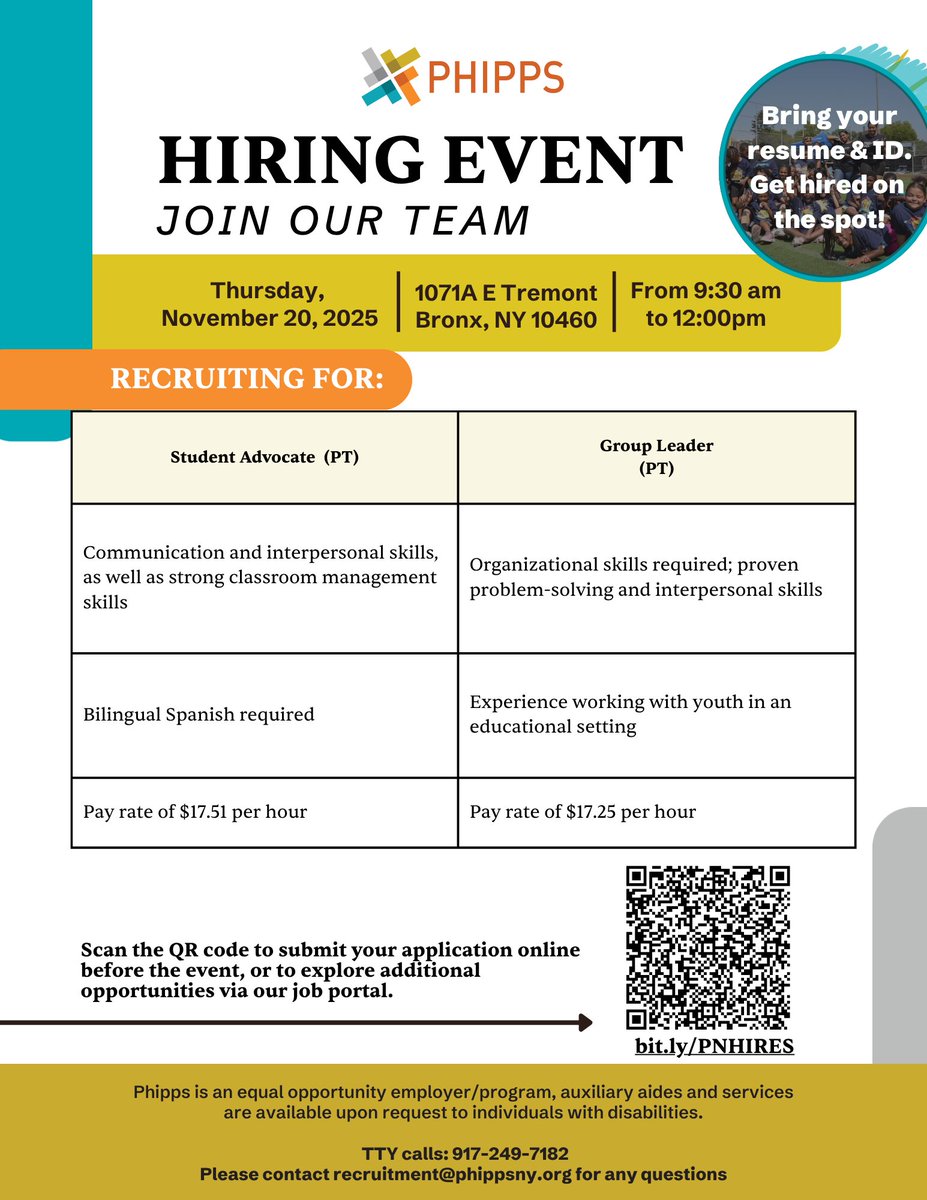 Join us on Thursday, November 20th, at the West Farms Opportunity Center for our Hiring Fair! Looking for your next career move? Scan the QR code to apply online or explore more openings on our job portal.