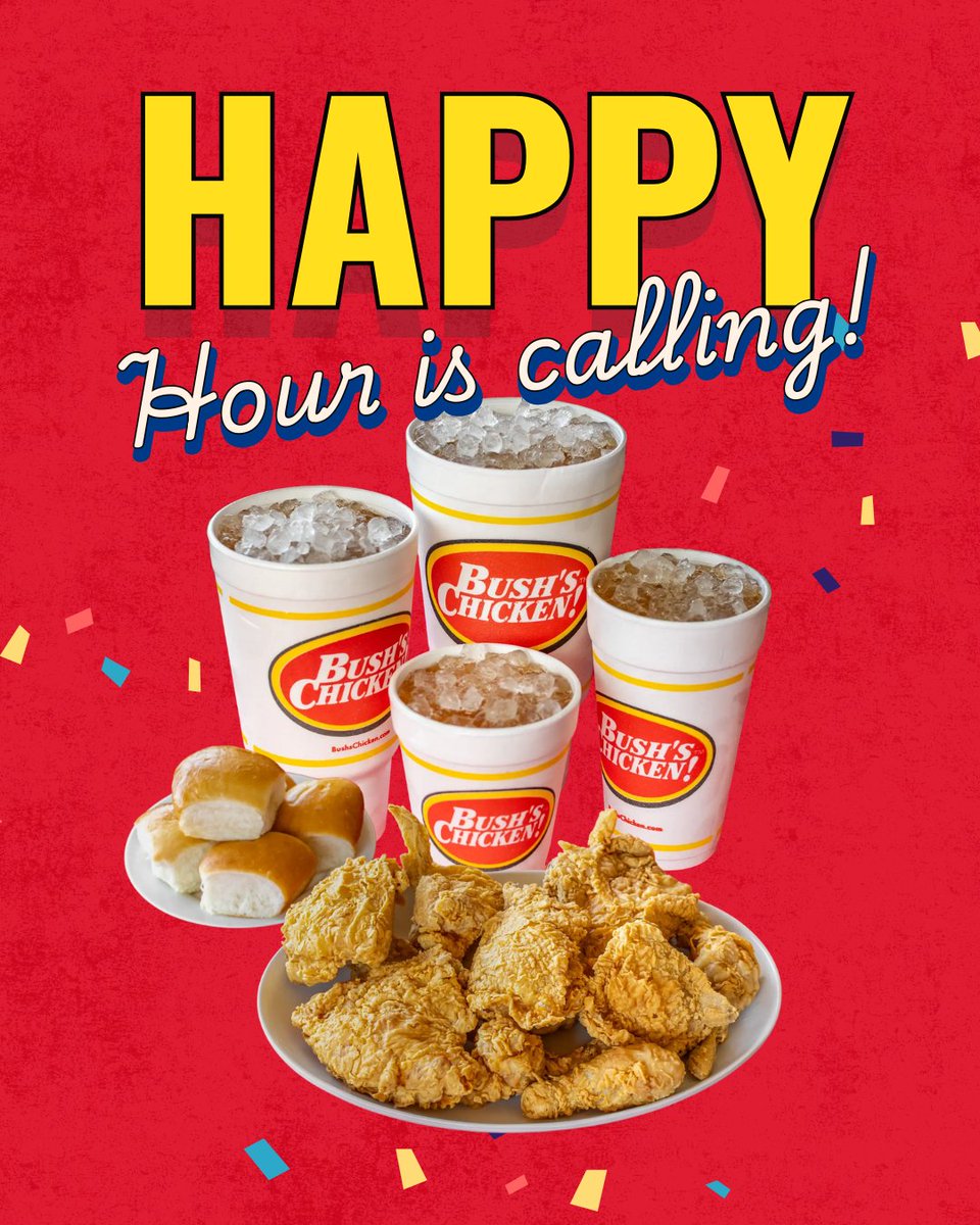 🍹 Happy Hour is calling!

Stop by from 2-5 PM for daily drink and food specials.

#BushsChickenAustin #HappyHourVibes #SouthernFavorites